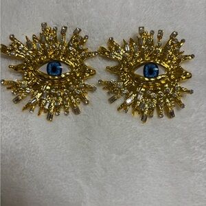Schiaparelli Inspired Blue Eye Statement Earrings. NWOT